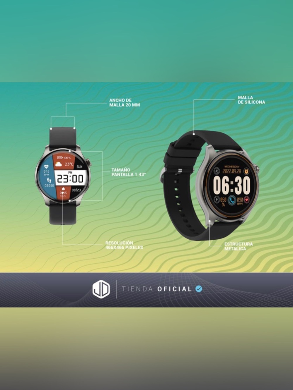 NEW! Metallic Smartwatch with Black Silicone Strap - Official Tienda